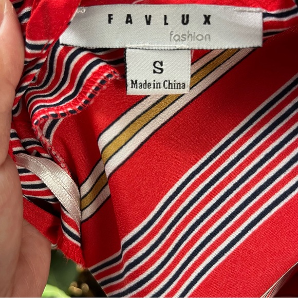 Favlux Fashion Red Striped Deep V Neck Peekaboo Back Tie Around Mini Dress Small - Picture 3 of 9